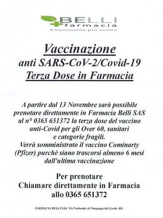 Immagine: Volantino Farmacia Belli terza dosa vaccino